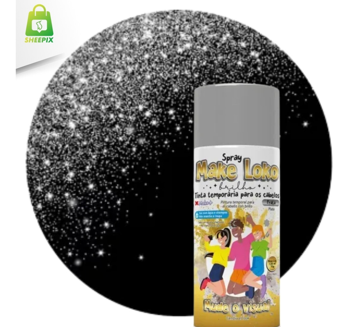 5bc98e5623c62570b55dc318a2b2542a.jpg Spray Cabelo Loko Tinta Temporária Prata 120ml - Imagem 3