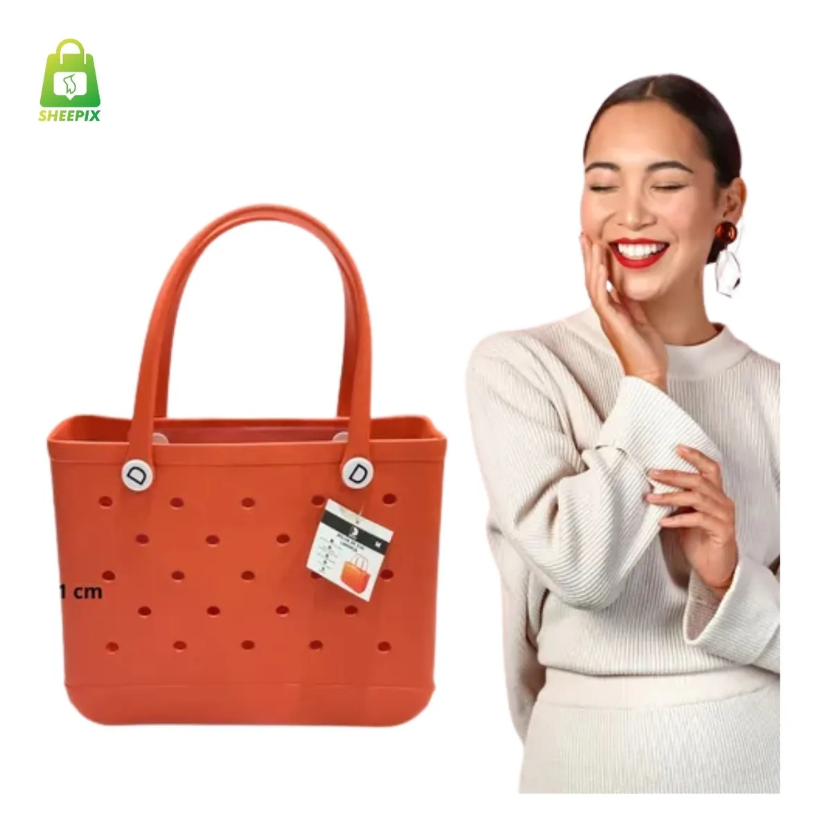 D_NQ_NP_2X_710453-MLB83779875504_042025-F-bolsa-tote-domun-bolsa-com-adesivos-cor-vermelho-brilhante Bolsa De Praia em EVA Vermelho Grande Academia, Piscina, Clube - Imagem 5