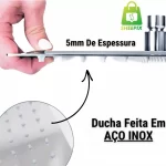 Ducha Quadrada 20x20cm Braço 40cm Inox Preta - Imagem 5