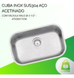 Cuba Inox Aço Acetinado C Válvula Ralo 47X30X17cm - Imagem 3