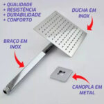 Ducha Quadrada 20x20cm Braço 40cm Inox Cromada - Imagem 5