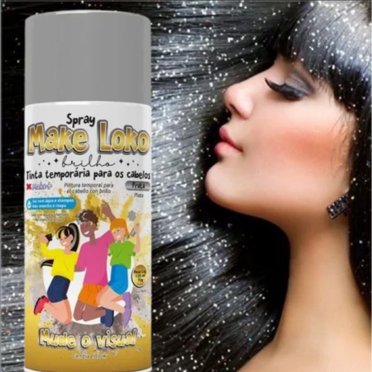 fcb1efef996d04e25a96c1d424939ecd.jpg Spray Cabelo Loko Tinta Temporária Prata 120ml - Imagem 2